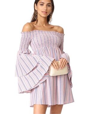 Caroline Constas Apollonia Dress Off Shoulder Smocked Alexis Rose
